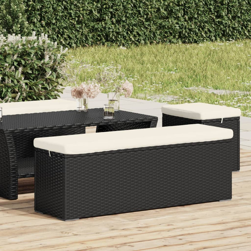 Voetenbankje met kussen 110x30x40 cm poly rattan zwart MeubelReus