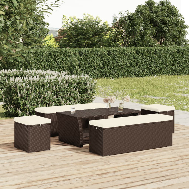 Hocker met kussen 110x30x40 cm poly rattan bruin MeubelReus