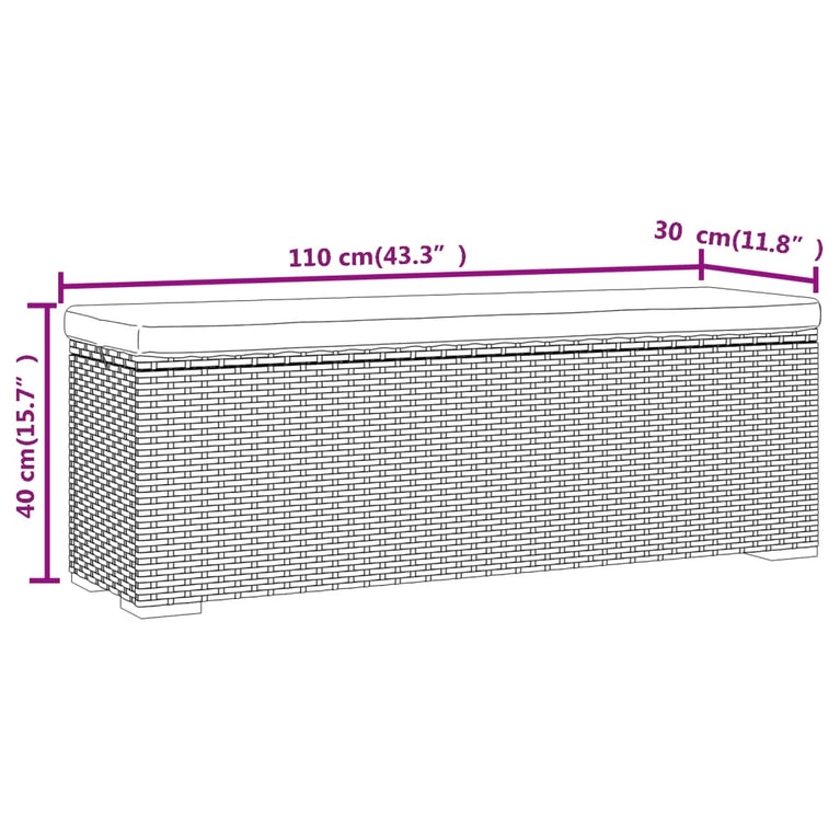 Hocker met kussen 110x30x40 cm poly rattan bruin MeubelReus