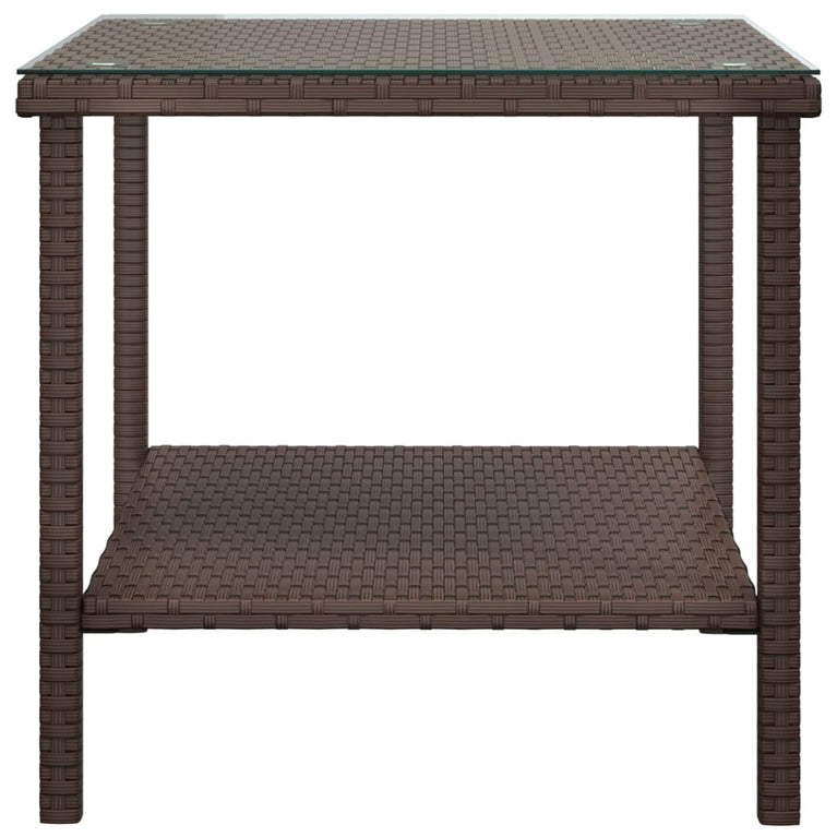 Bijzettafel 45x45x45 cm poly rattan en gehard glas bruin MeubelReus