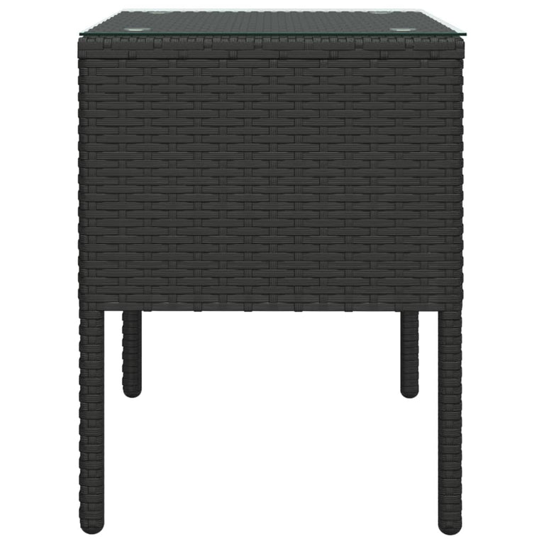 Bijzettafel 53x37x48 cm poly rattan en gehard glas zwart MeubelReus