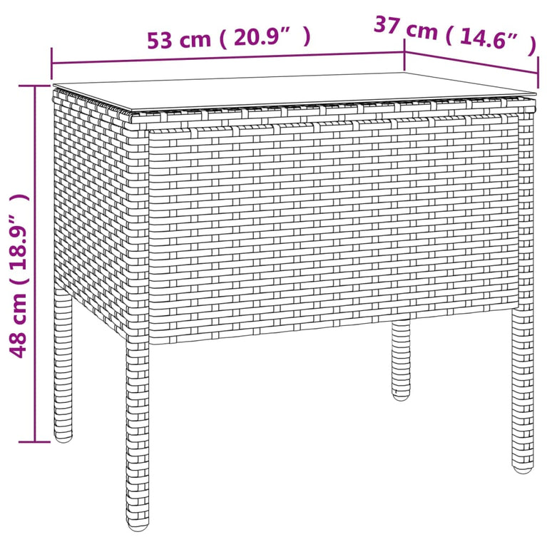 Bijzettafel 53x37x48 cm poly rattan en gehard glas zwart MeubelReus