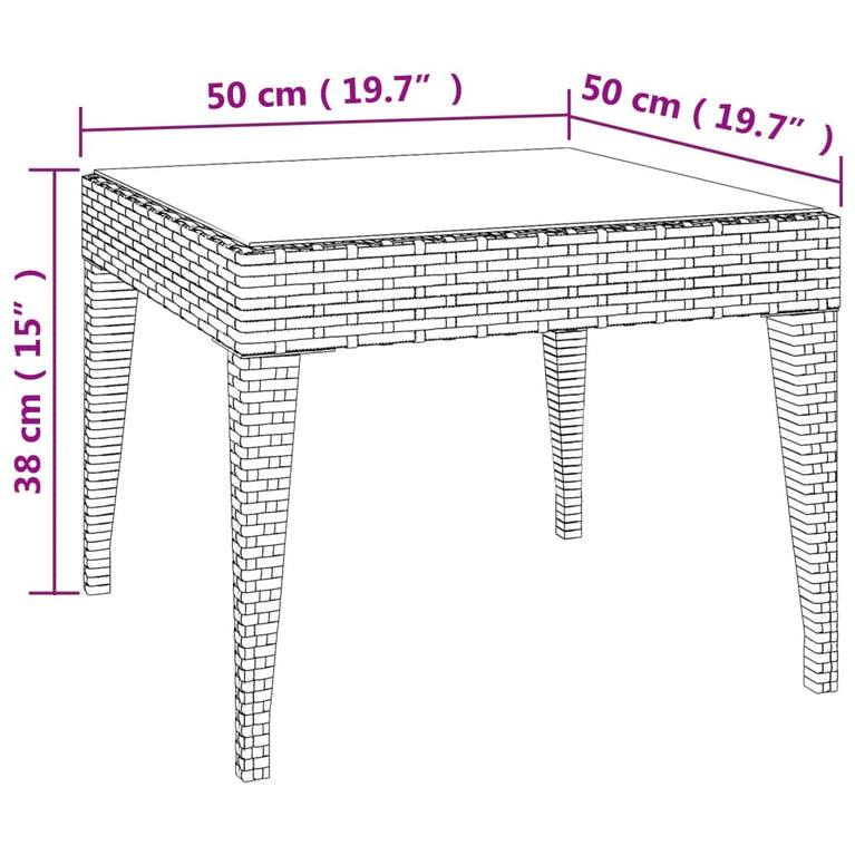 Bijzettafel 50x50x38 cm poly rattan en gehard glas bruin MeubelReus