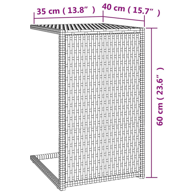 Bijzettafel C-vormig 40x35x60 cm poly rattan bruin MeubelReus