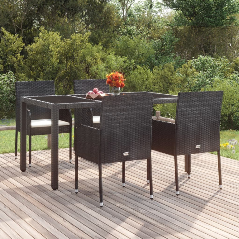 Tuinstoelen 4 st met kussens poly rattan zwart MeubelReus