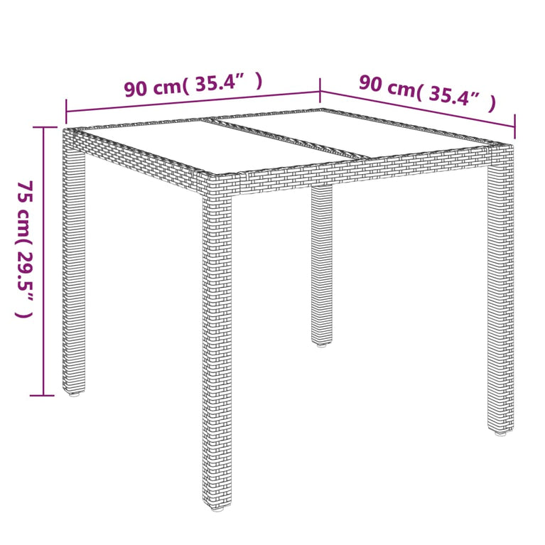 Tuintafel met glazen blad 90x90x75 cm poly rattan MeubelReus