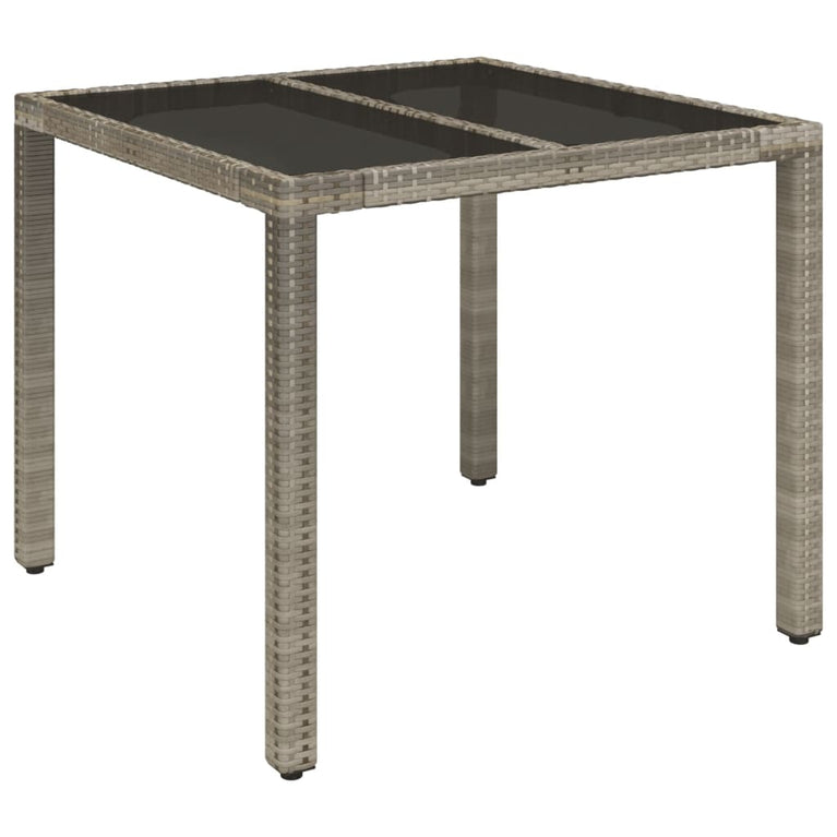 Tuintafel met glazen blad 90x90x75 cm poly rattan grijs MeubelReus