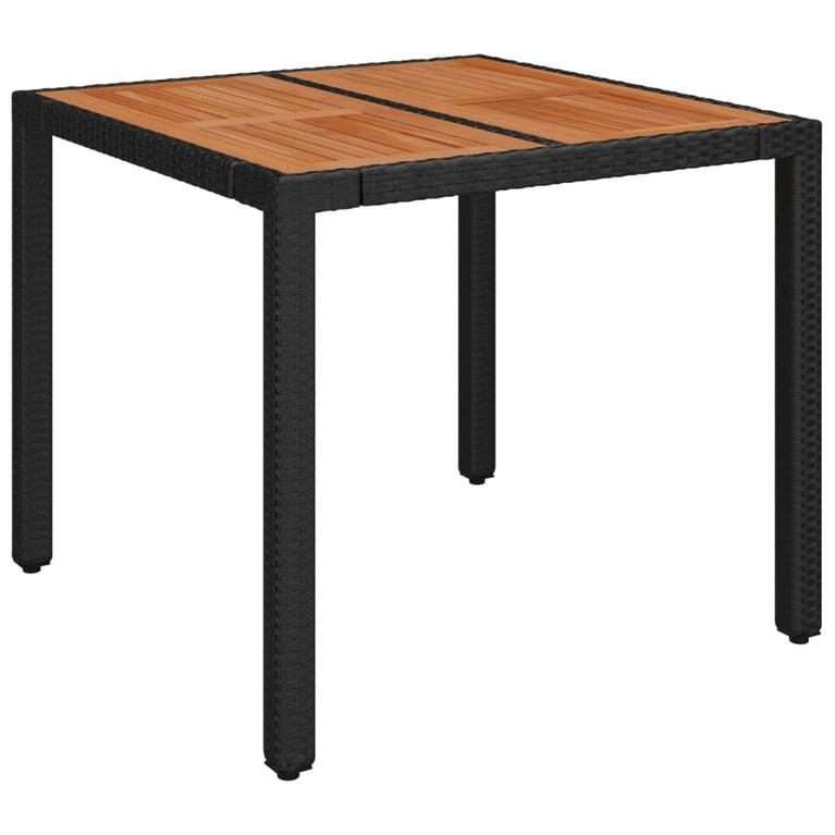 Tuintafel met houten blad 90x90x75 cm poly rattan zwart MeubelReus