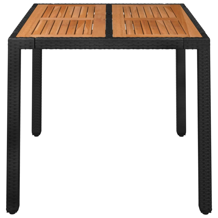 Tuintafel met houten blad 90x90x75 cm poly rattan zwart MeubelReus