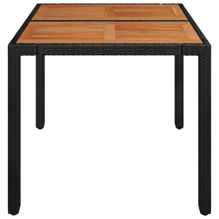 Tuintafel met houten blad 90x90x75 cm poly rattan zwart MeubelReus