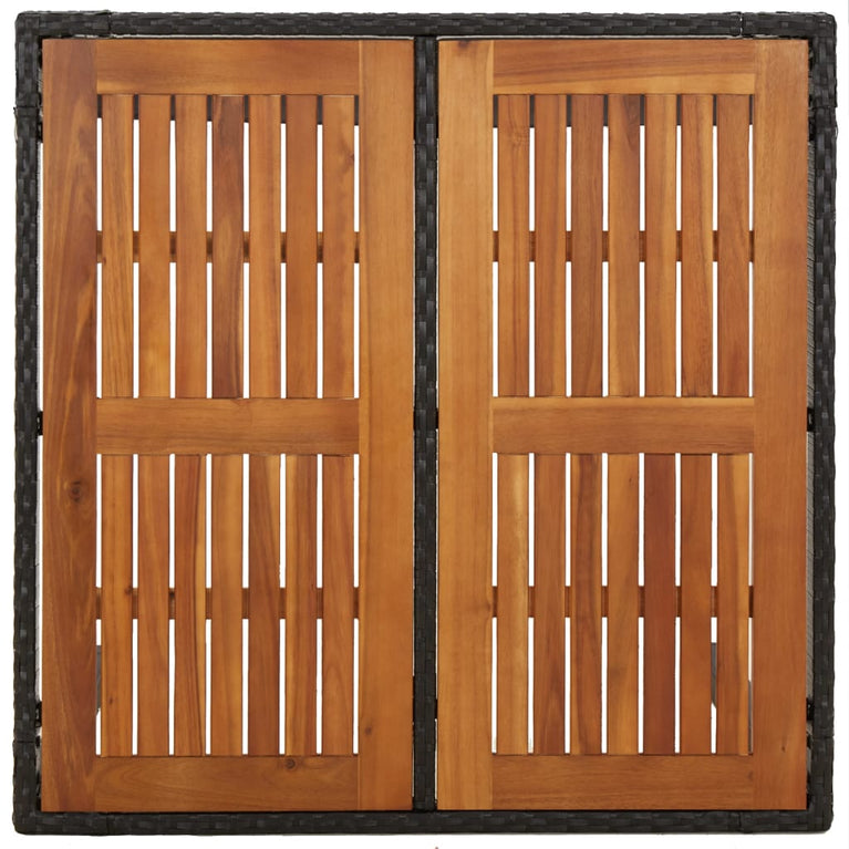 Tuintafel met houten blad 90x90x75 cm poly rattan zwart MeubelReus