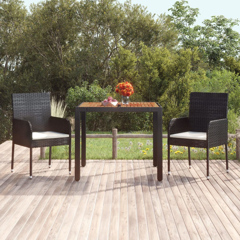 Tuintafel met houten blad 90x90x75 cm poly rattan zwart MeubelReus
