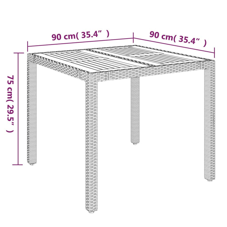 Tuintafel met houten blad 90x90x75 cm poly rattan grijs MeubelReus