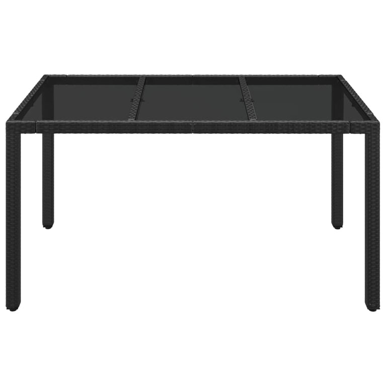 Tuintafel met glazen blad 150x90x75 cm poly rattan zwart MeubelReus