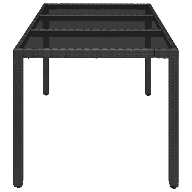 Tuintafel met glazen blad 150x90x75 cm poly rattan zwart MeubelReus