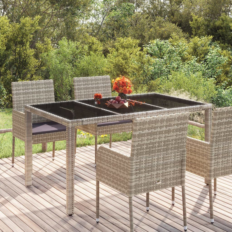 Tuintafel met glazen blad 150x90x75 cm poly rattan grijs MeubelReus