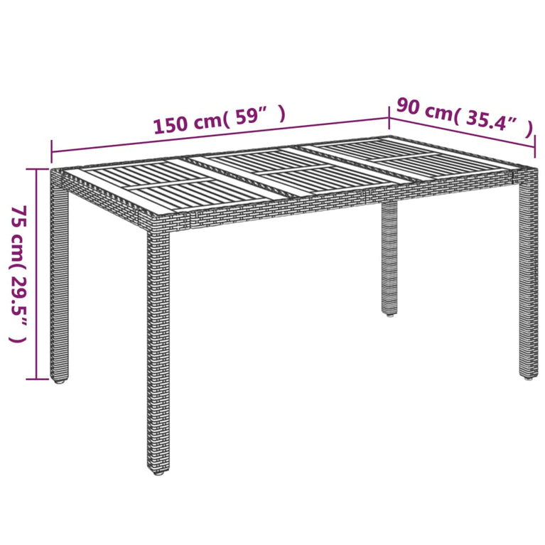 Tuintafel met houten blad 150x90x75 cm poly rattan grijs MeubelReus