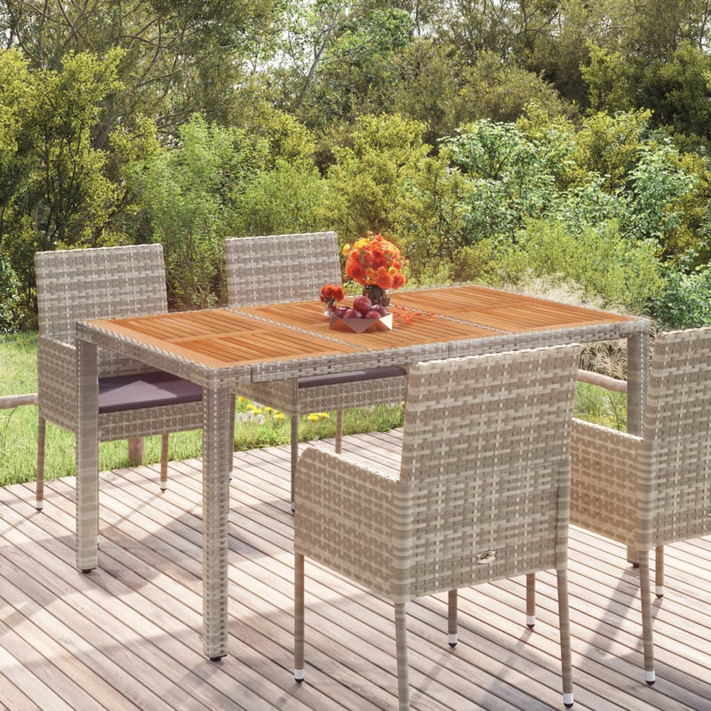 Tuintafel met houten blad 150x90x75 cm poly rattan grijs MeubelReus