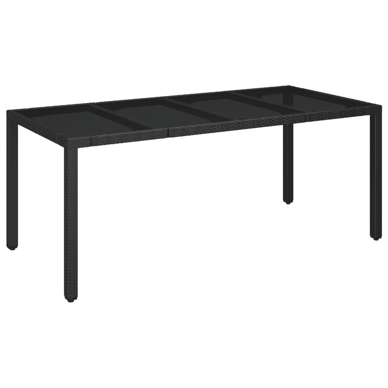 Tuintafel met glazen blad 190x90x75 cm poly rattan zwart MeubelReus
