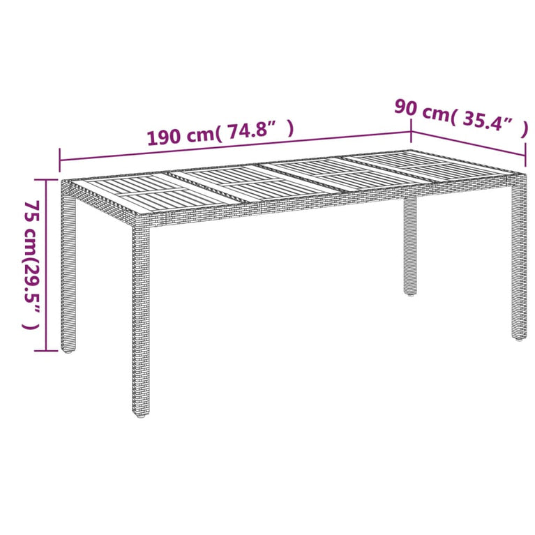 Tuintafel met houten blad 190x90x75 cm poly rattan grijs MeubelReus