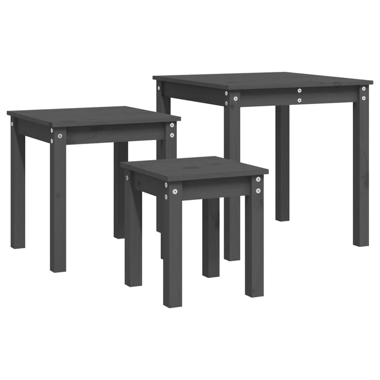 Tafeltjesset 3 st massief grenenhout grijs MeubelReus