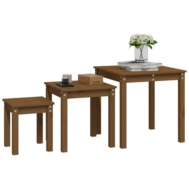 Tafeltjesset 3 st massief grenenhout honingbruin MeubelReus
