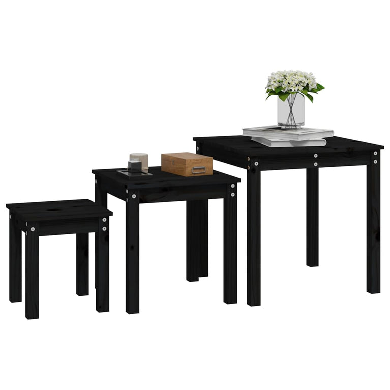Tafeltjesset 3 st massief grenenhout zwart MeubelReus