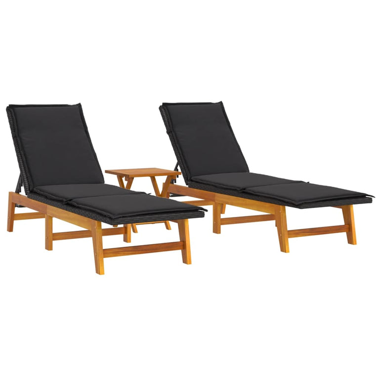 3-delige Loungeset poly rattan en massief acaciahout MeubelReus