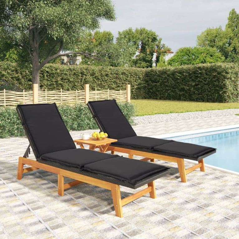 3-delige Loungeset poly rattan en massief acaciahout MeubelReus