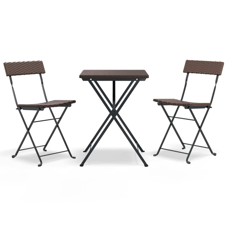 3-delige Bistroset inklapbaar poly rattan bruin MeubelReus