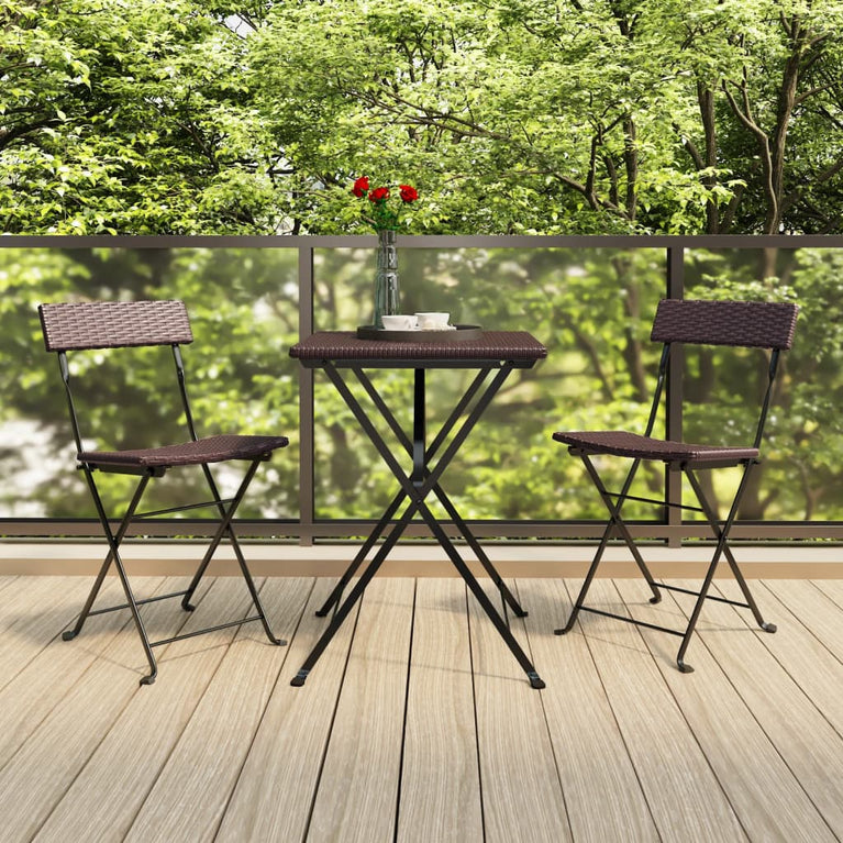 3-delige Bistroset inklapbaar poly rattan bruin MeubelReus