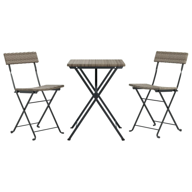 3-delige Bistroset inklapbaar poly rattan grijs MeubelReus