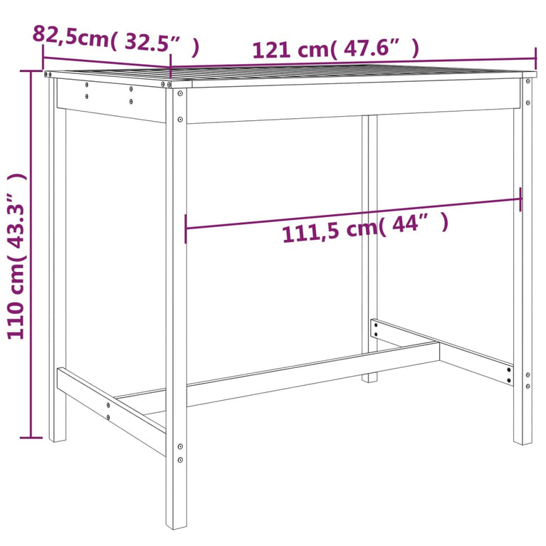 Tuintafel 121x82,5x110 cm massief grenenhout zwart MeubelReus