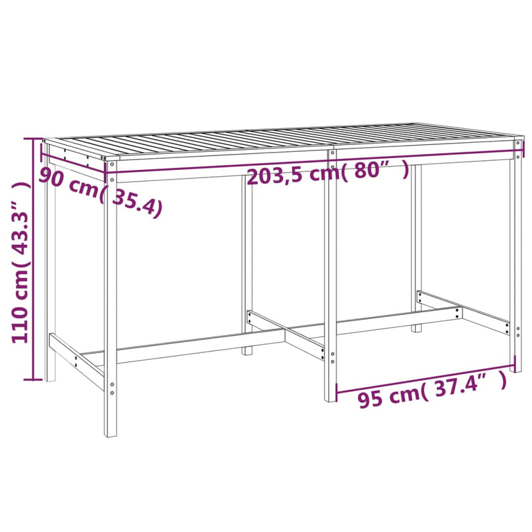Tuintafel 203,5x90x110 cm massief grenenhout honingbruin MeubelReus