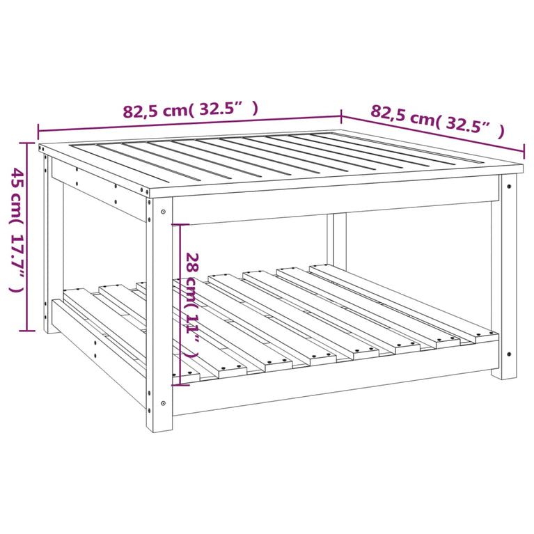 Tuintafel 82,5x82,5x45 cm massief grenenhout wit MeubelReus