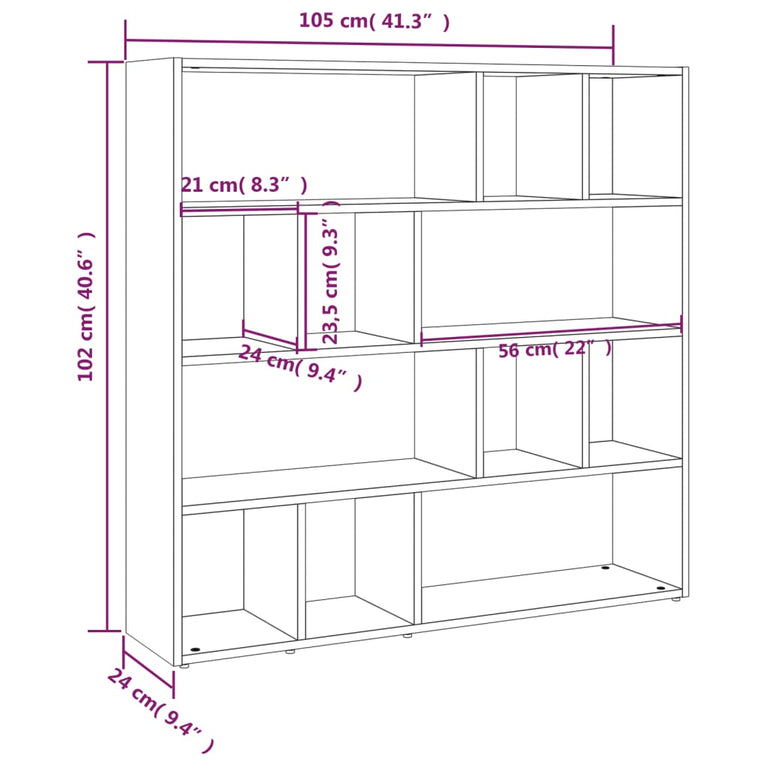 Boekenkast/kamerscherm 105x24x102 cm gerookt eikenkleurig