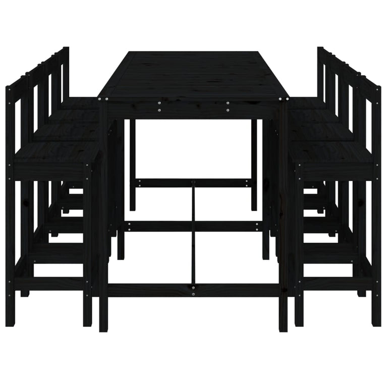 9-delige Barset massief grenenhout zwart