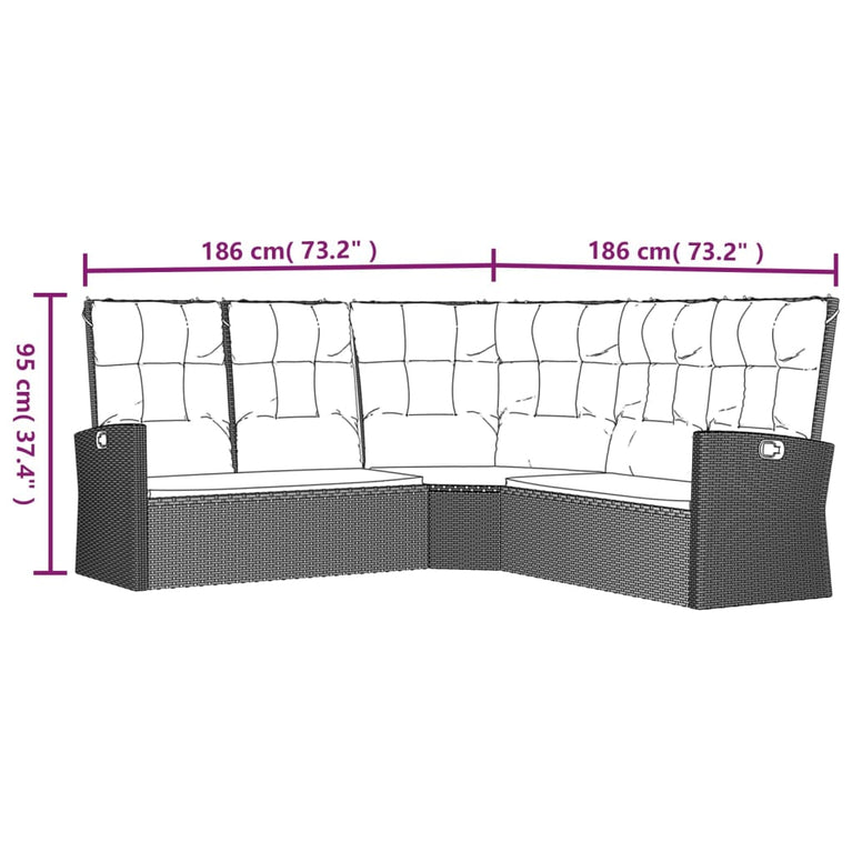 2-delige Loungeset met kussens poly rattan zwart MeubelReus