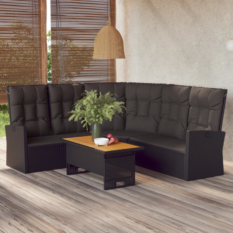 2-delige Loungeset met kussens poly rattan zwart MeubelReus