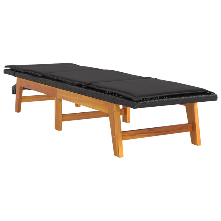 Ligbed met kussen poly rattan en massief acaciahout MeubelReus