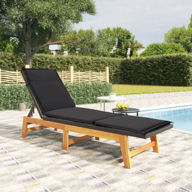 Ligbed met kussen poly rattan en massief acaciahout MeubelReus
