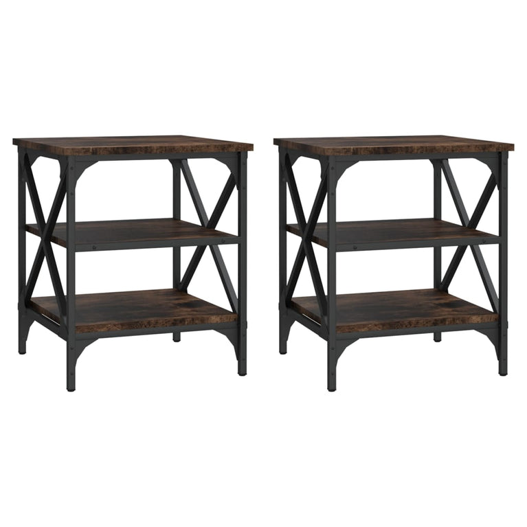 Bijzettafels 2 st 40x42x50 cm bewerkt hout gerookt eikenkleurig MeubelReus