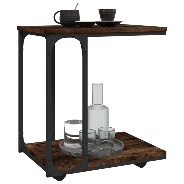 Bijzettafel met wieltjes 50x35x55,5 cm hout gerookt eikenkleur MeubelReus