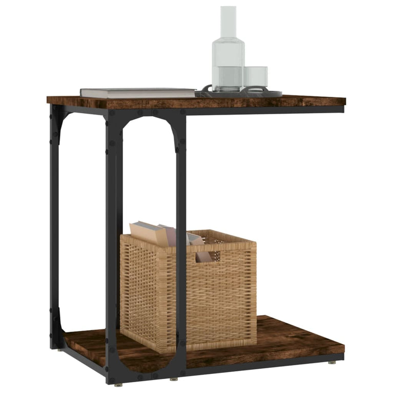Bijzettafel 50x35x52 cm bewerkt hout gerookt eikenkleurig MeubelReus