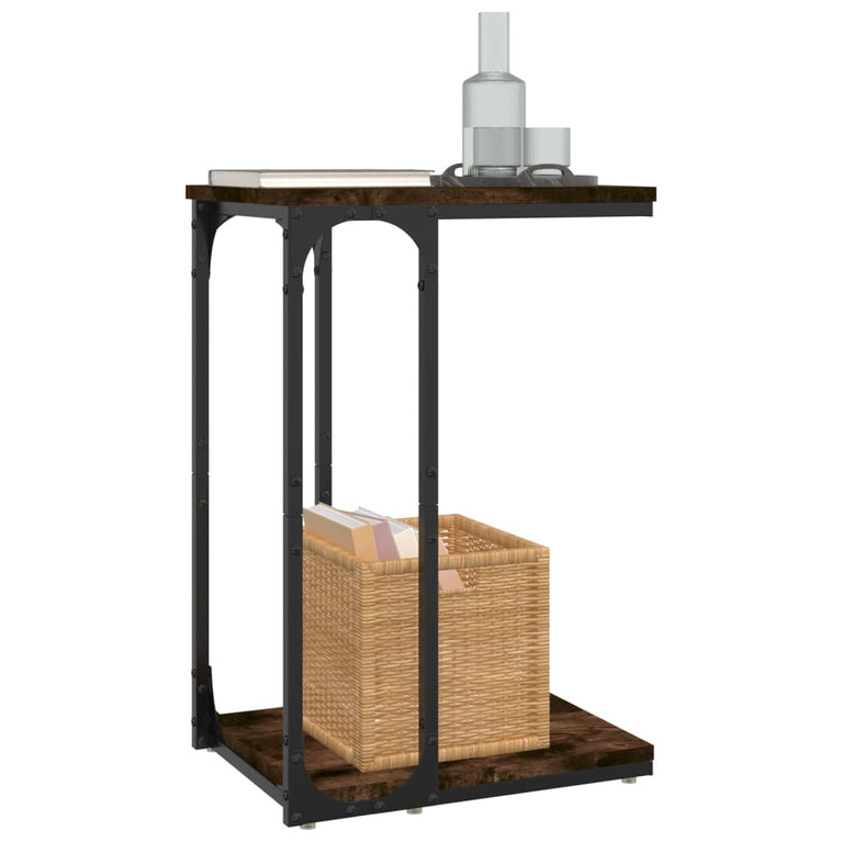 Bijzettafel 40x30x60 cm bewerkt hout gerookt eikenkleurig MeubelReus