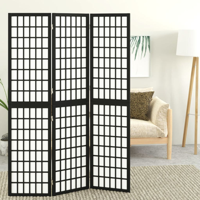 Kamerscherm inklapbaar 3 panelen Japanse stijl 120x170 cm zwart
