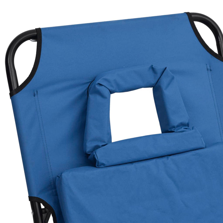 Ligbed inklapbaar oxford stof en gepoedercoat staal blauw MeubelReus