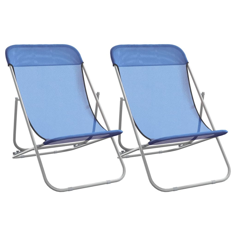Strandstoelen 2 st textileen en gepoedercoat staal blauw MeubelReus