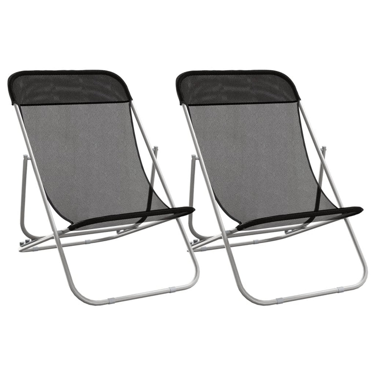 Strandstoelen 2 st textileen en gepoedercoat staal zwart MeubelReus