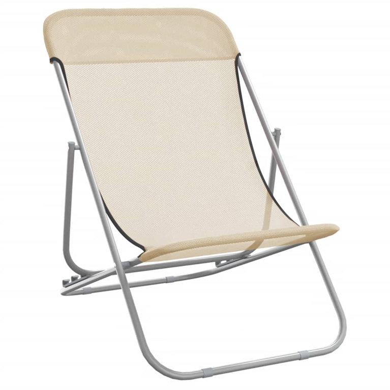 Strandstoelen 2 st textileen en gepoedercoat staal crèmekleurig MeubelReus